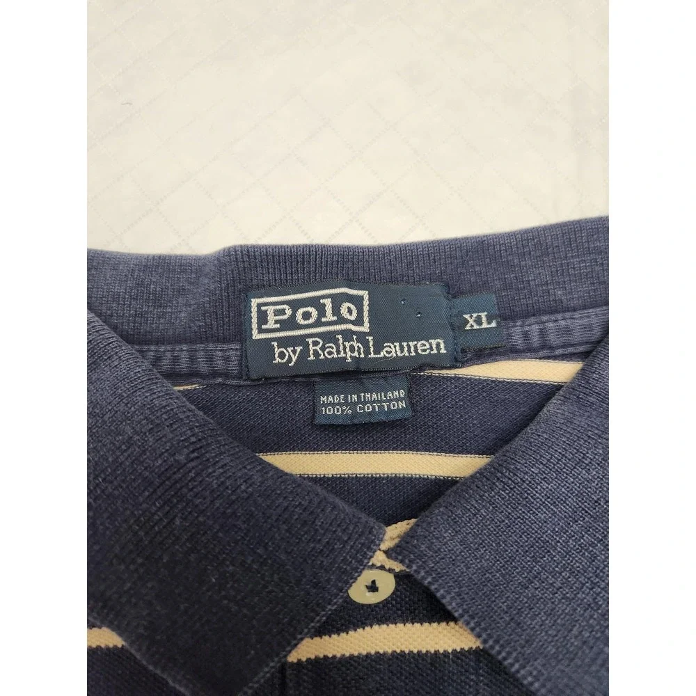 Polo Ralph Lauren Polo Shirt Mens XL Blue Striped Long Sleeve Cotton Casual